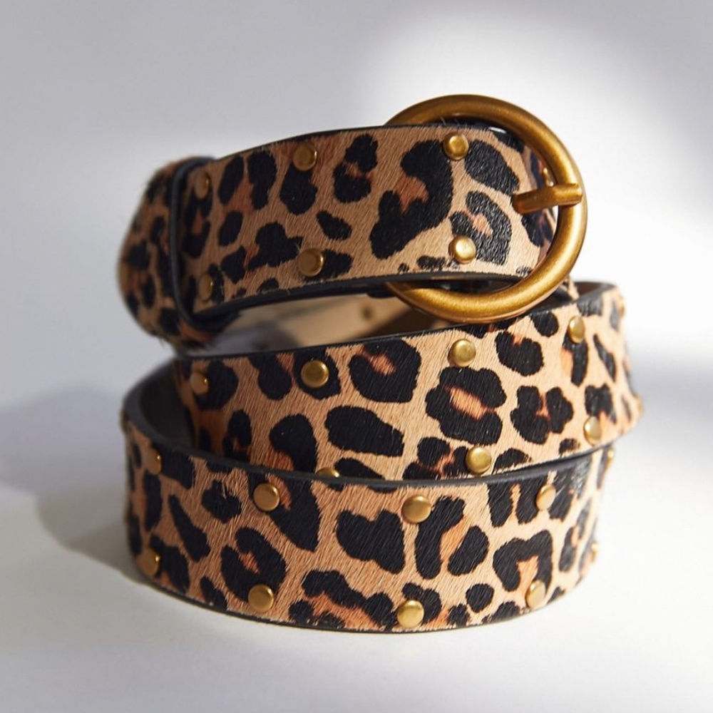 UO Studded Leopard Cheetah Boho Peasant Hipster Hippie Modern Art Leather Belt